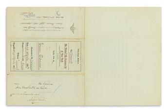 CARUSO, ENRICO. Partly-printed Document Signed, office copy of a life insurance policy valued at 100,000 lire insuring him,